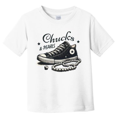 Chucks And Pearls IM With Her Kamala 2024 Retro Vintage Toddler T-Shirt