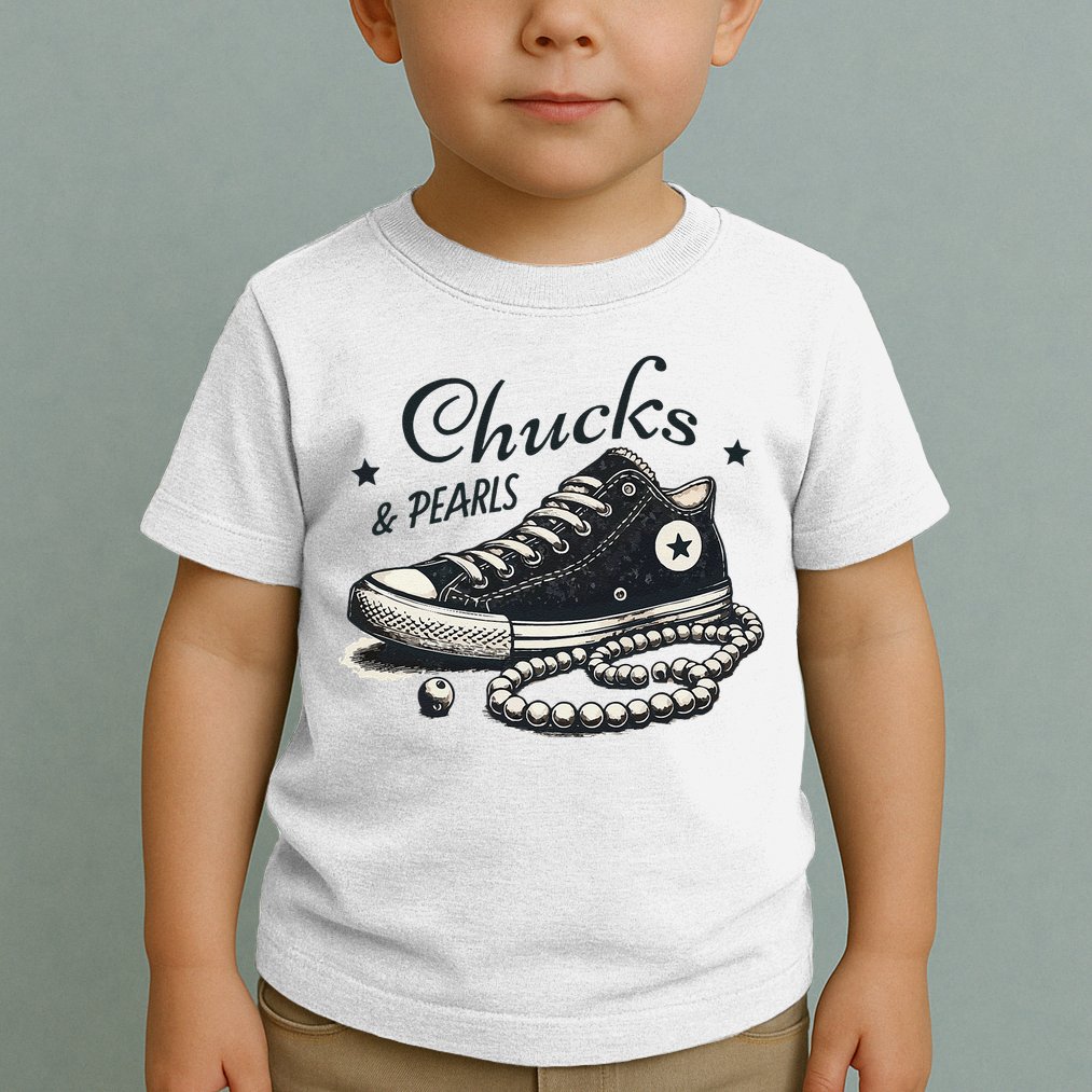 Chucks And Pearls IM With Her Kamala 2024 Retro Vintage Toddler T-Shirt
