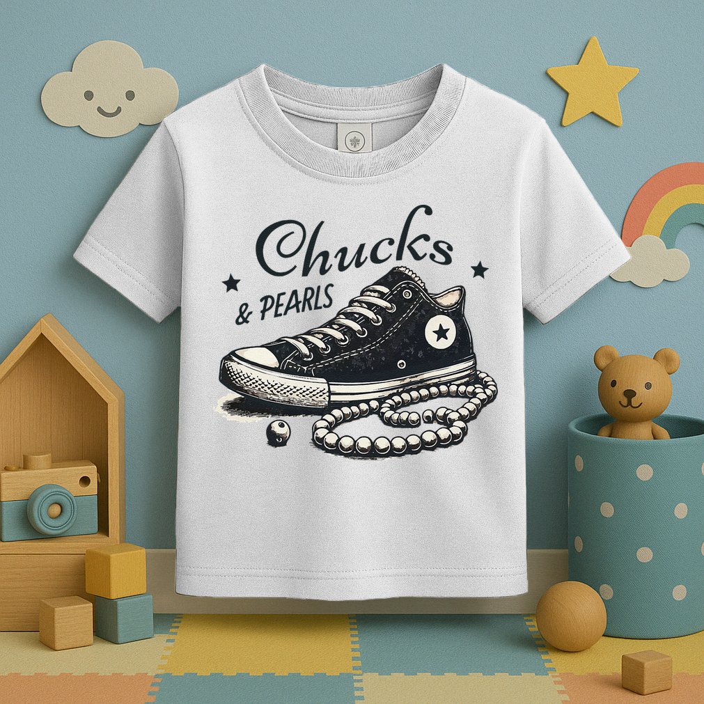 Chucks And Pearls IM With Her Kamala 2024 Retro Vintage Toddler T-Shirt