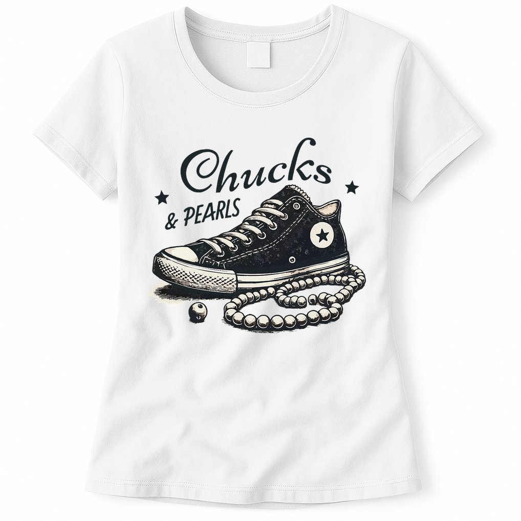 Chucks And Pearls IM With Her Kamala 2024 Retro Vintage Womens T-Shirt