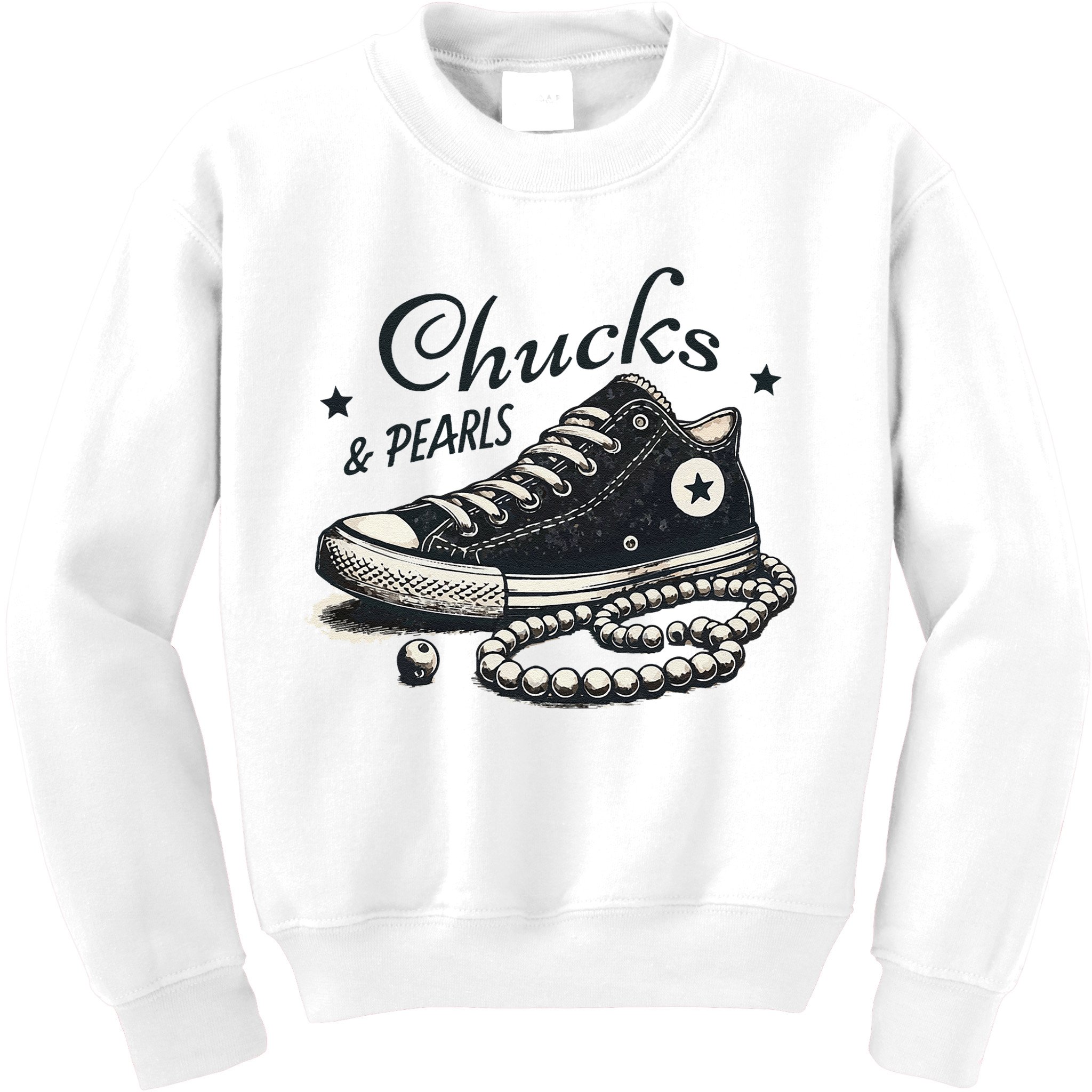 Chucks And Pearls IM With Her Kamala 2024 Retro Vintage Kids Sweatshirt