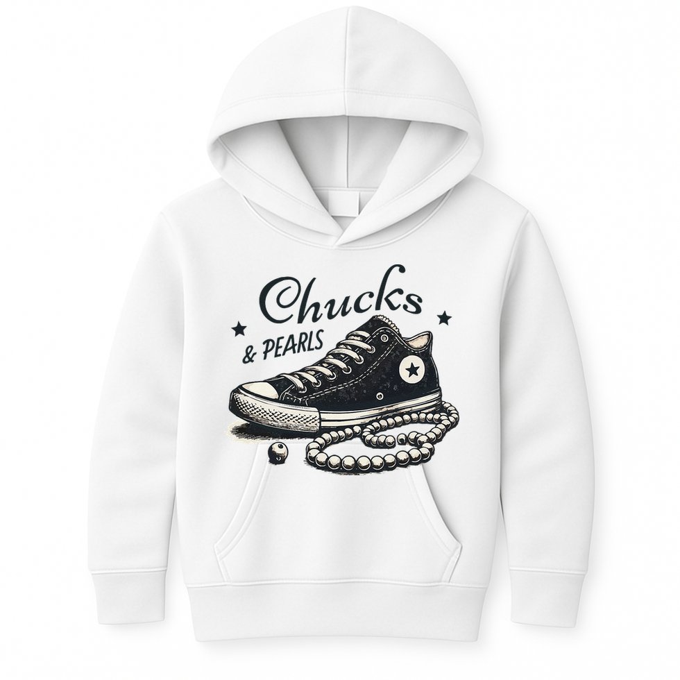 Chucks And Pearls IM With Her Kamala 2024 Retro Vintage Kids Hoodie