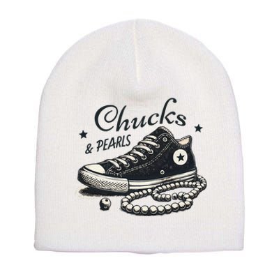 Chucks And Pearls IM With Her Kamala 2024 Retro Vintage Short Acrylic Beanie