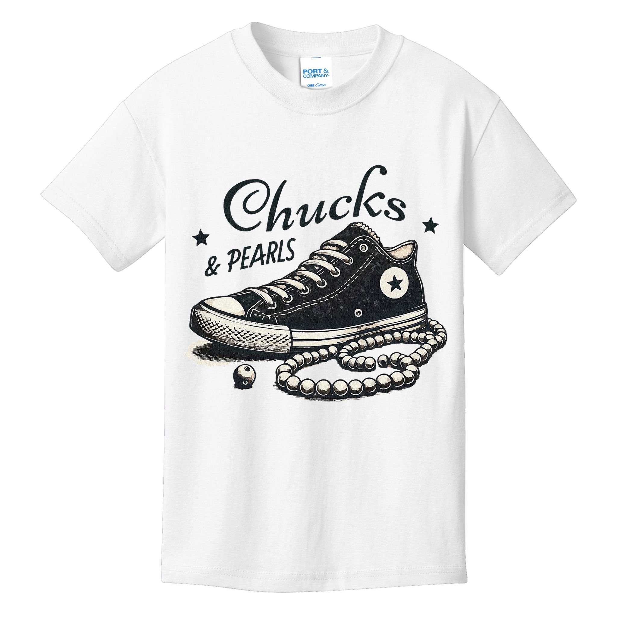 Chucks And Pearls IM With Her Kamala 2024 Retro Vintage Kids T-Shirt
