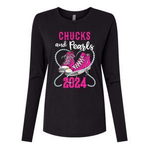 Chucks And Pearls IM With Her Kamala 2024 President Womens Cotton Relaxed Long Sleeve T-Shirt