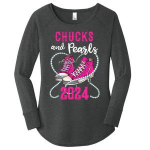 Chucks And Pearls IM With Her Kamala 2024 President Women's Perfect Tri Tunic Long Sleeve Shirt