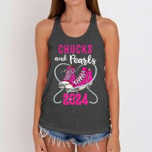 Chucks And Pearls IM With Her Kamala 2024 President Women's Knotted Racerback Tank