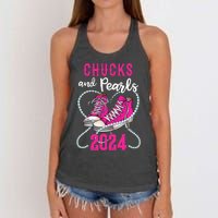 Chucks And Pearls IM With Her Kamala 2024 President Women's Knotted Racerback Tank