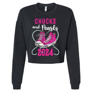 Chucks And Pearls IM With Her Kamala 2024 President Cropped Pullover Crew