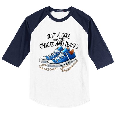 Chuck And Pearls Just A Girl Who Loves Chucks And Pearls Baseball Sleeve Shirt