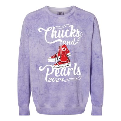 Chucks And Pearls Kamala Harris 2024 Support Colorblast Crewneck Sweatshirt