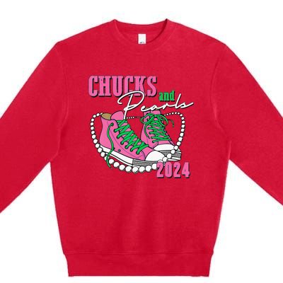 Chucks And Pearls IM With Her 2024 Premium Crewneck Sweatshirt