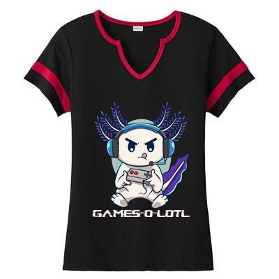 Cute Axolotl Playing Console Video Games Axolotl Gaming  Ladies Halftime Notch Neck Tee