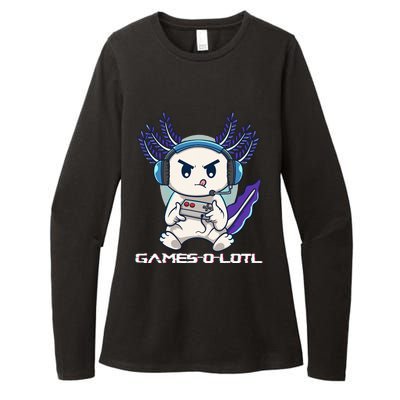 Cute Axolotl Playing Console Video Games Axolotl Gaming  Womens CVC Long Sleeve Shirt