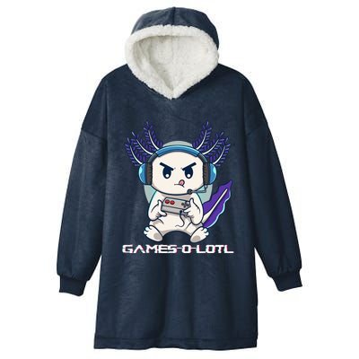 Cute Axolotl Playing Console Video Games Axolotl Gaming  Hooded Wearable Blanket