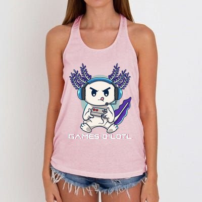 Cute Axolotl Playing Console Video Games Axolotl Gaming  Women's Knotted Racerback Tank