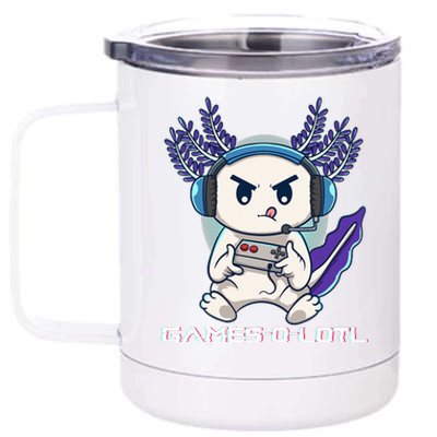 Cute Axolotl Playing Console Video Games Axolotl Gaming  12 oz Stainless Steel Tumbler Cup