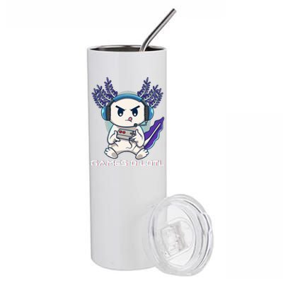 Cute Axolotl Playing Console Video Games Axolotl Gaming  Stainless Steel Tumbler