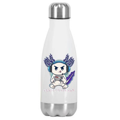 Cute Axolotl Playing Console Video Games Axolotl Gaming  Stainless Steel Insulated Water Bottle