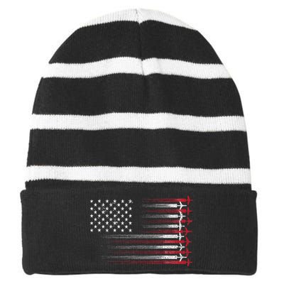 Cute Airplane Pilot Art Aviation 4th Of July Striped Beanie with Solid Band