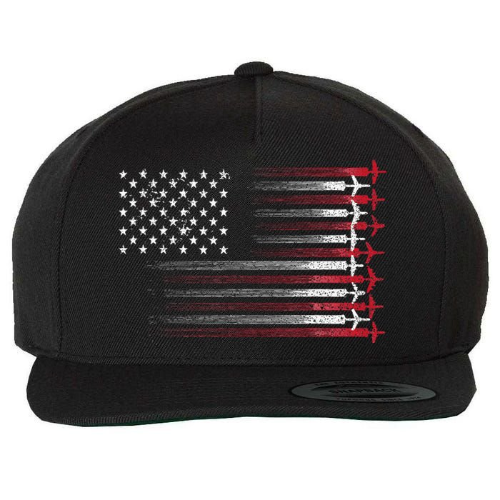 Cute Airplane Pilot Art Aviation 4th Of July Wool Snapback Cap