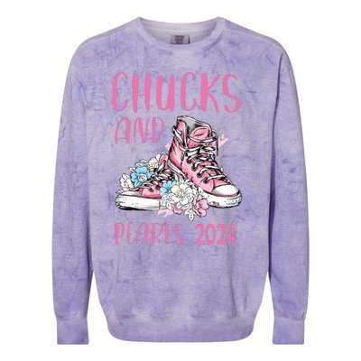 Chucks And Pearls 2024 Cute Women Gifts Colorblast Crewneck Sweatshirt