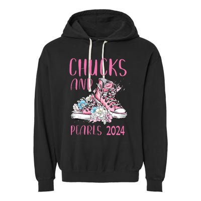 Chucks And Pearls 2024 Cute Women Gifts Garment-Dyed Fleece Hoodie