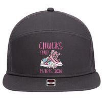 Chucks And Pearls 2024 Cute Women Gifts 7 Panel Mesh Trucker Snapback Hat