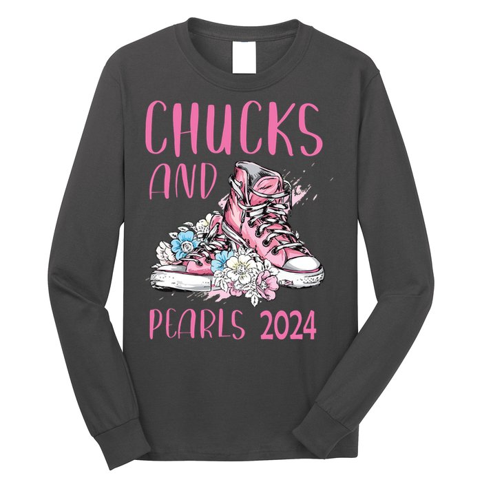 Chucks And Pearls 2024 Cute Women Gifts Long Sleeve Shirt