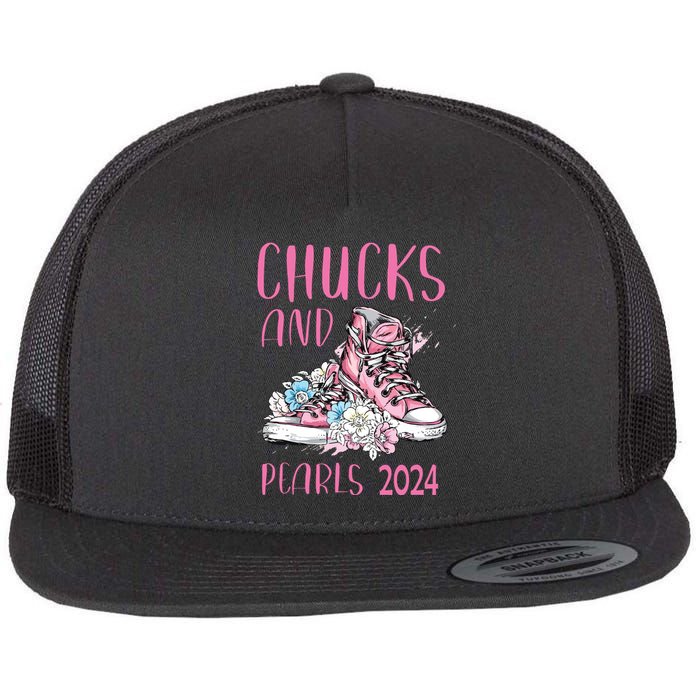 Chucks And Pearls 2024 Cute Women Gifts Flat Bill Trucker Hat