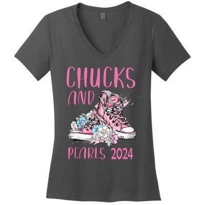 Chucks And Pearls 2024 Cute Women Gifts Women's V-Neck T-Shirt