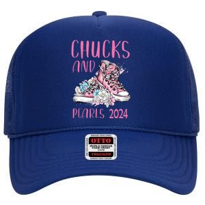 Chucks And Pearls 2024 Cute Women Gifts High Crown Mesh Back Trucker Hat