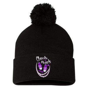 Chucks And Pearls For Women Funny Kamala Harris Pom Pom 12in Knit Beanie