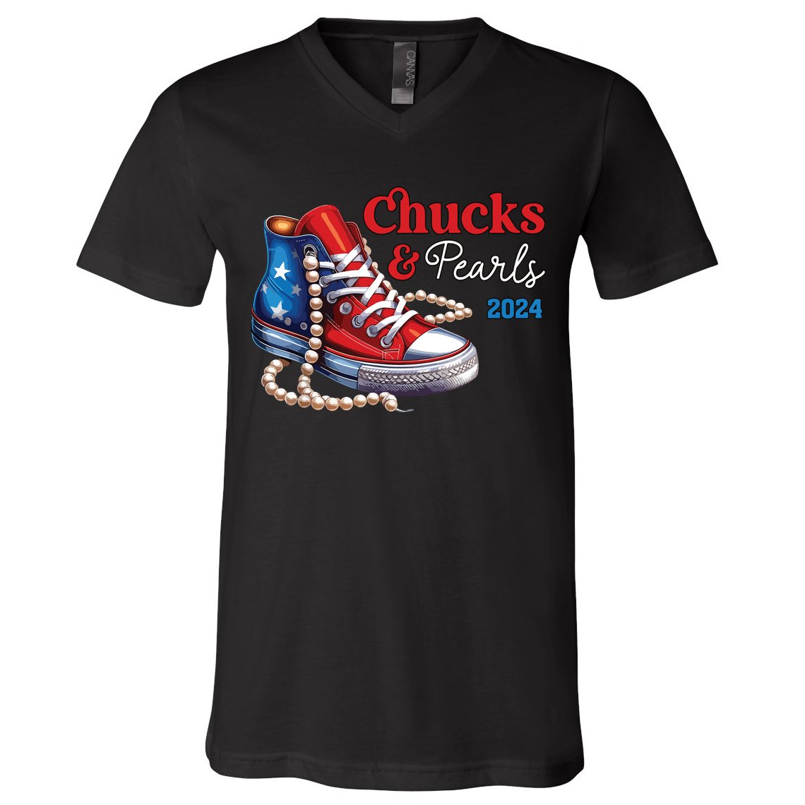 Chucks And Pearls 2024 Im With Her Kamala V-Neck T-Shirt