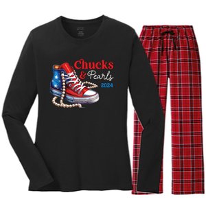 Chucks And Pearls 2024 Im With Her Kamala Women's Long Sleeve Flannel Pajama Set 