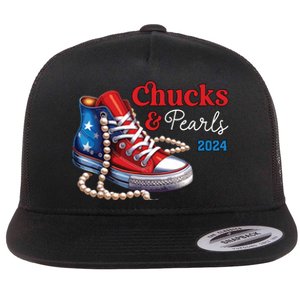 Chucks And Pearls 2024 Im With Her Kamala Flat Bill Trucker Hat