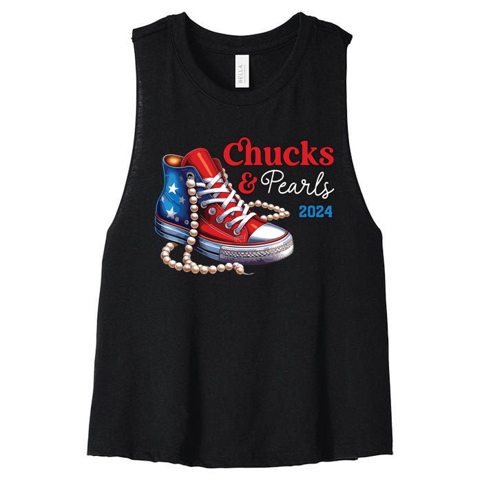 Chucks And Pearls 2024 Im With Her Kamala Women's Racerback Cropped Tank