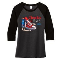 Chucks And Pearls 2024 Im With Her Kamala Women's Tri-Blend 3/4-Sleeve Raglan Shirt