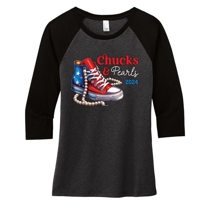 Chucks And Pearls 2024 Im With Her Kamala Women's Tri-Blend 3/4-Sleeve Raglan Shirt