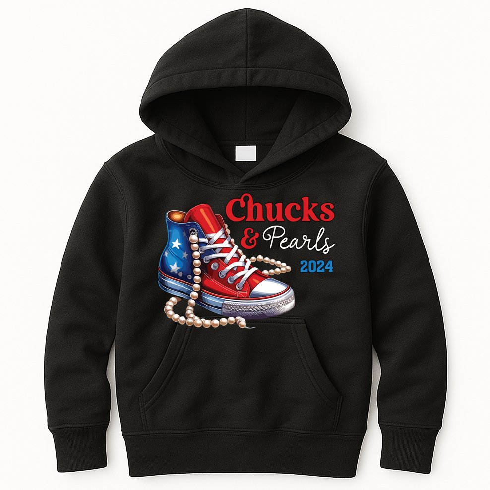 Chucks And Pearls 2024 Im With Her Kamala Kids Hoodie