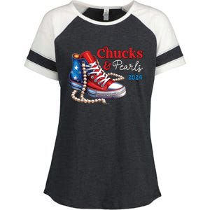 Chucks And Pearls 2024 Im With Her Kamala Enza Ladies Jersey Colorblock Tee