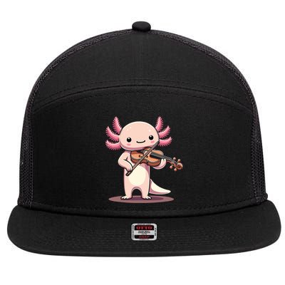 Cute Axolotl Playing Violin For Violinist Musical Orchestra 7 Panel Mesh Trucker Snapback Hat