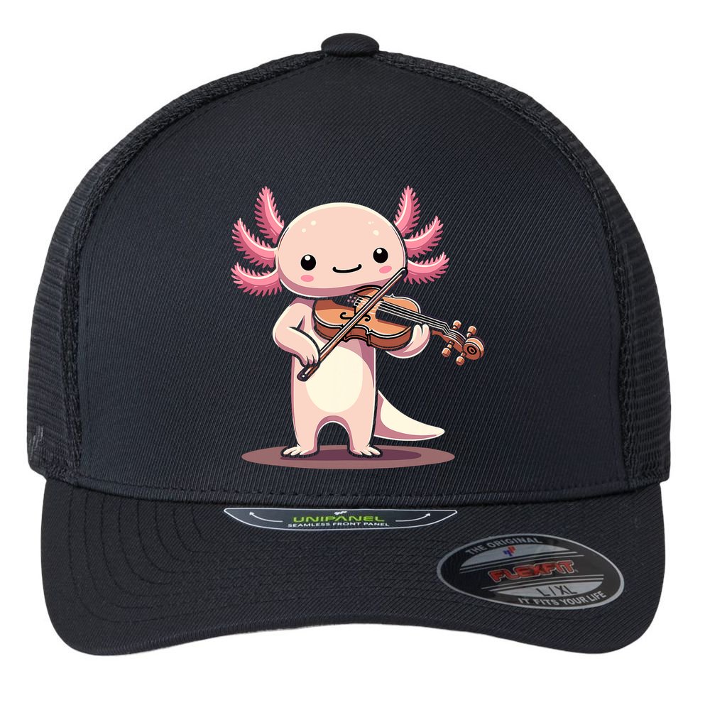 Cute Axolotl Playing Violin For Violinist Musical Orchestra Flexfit Unipanel Trucker Cap