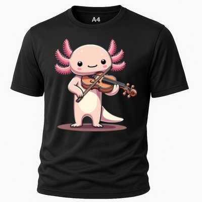 Cute Axolotl Playing Violin For Violinist Musical Orchestra Cooling Performance Crew T-Shirt