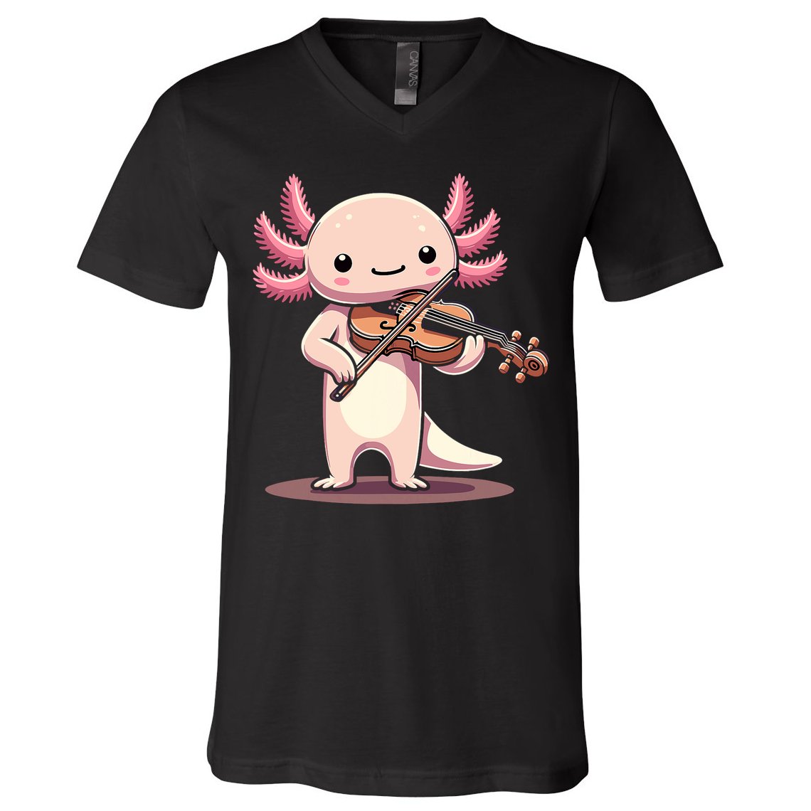 Cute Axolotl Playing Violin For Violinist Musical Orchestra V-Neck T-Shirt