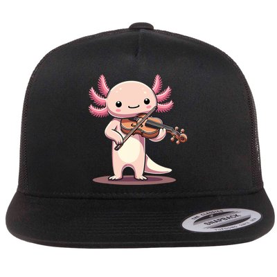 Cute Axolotl Playing Violin For Violinist Musical Orchestra Flat Bill Trucker Hat