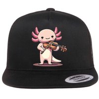 Cute Axolotl Playing Violin For Violinist Musical Orchestra Flat Bill Trucker Hat