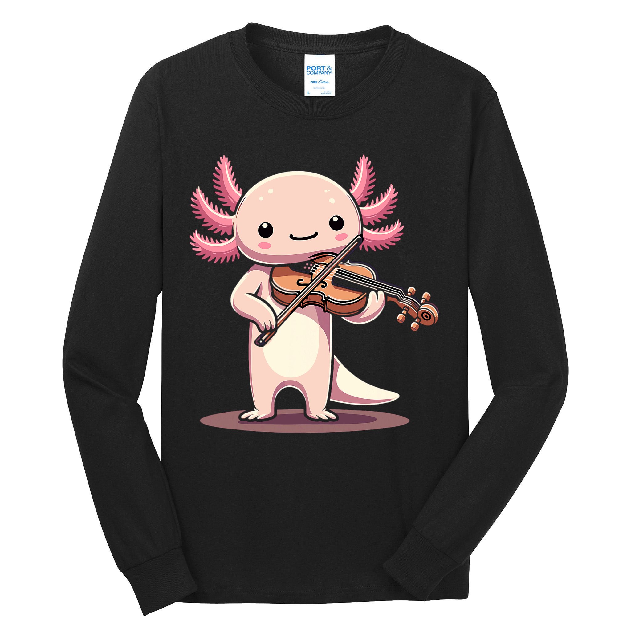 Cute Axolotl Playing Violin For Violinist Musical Orchestra Tall Long Sleeve T-Shirt
