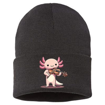 Cute Axolotl Playing Violin For Violinist Musical Orchestra Sustainable Knit Beanie