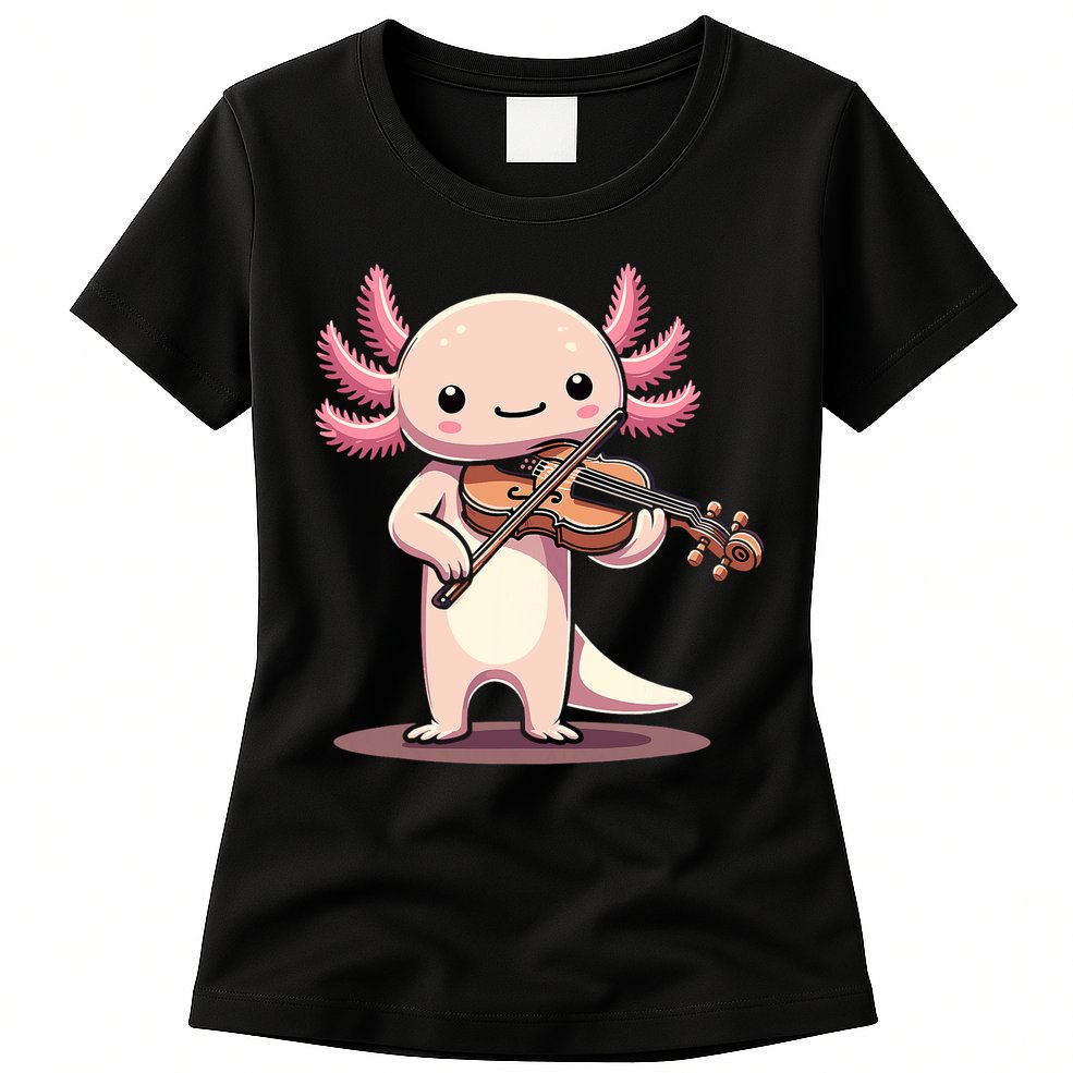 Cute Axolotl Playing Violin For Violinist Musical Orchestra Womens T-Shirt
